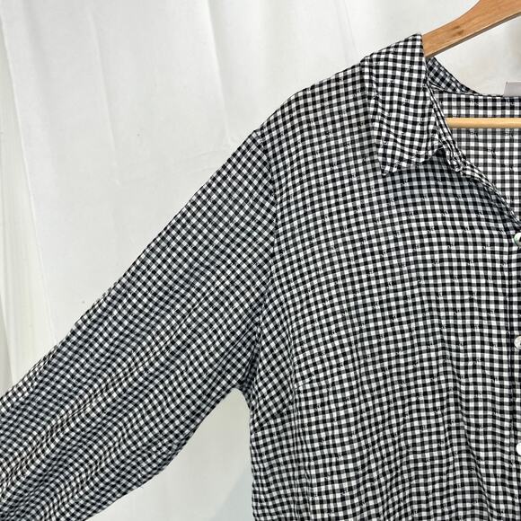 LOGO Lori Goldstein Woven Mixed Media Button Up Blouse A366364 Black White XL - Picture 5 of 10